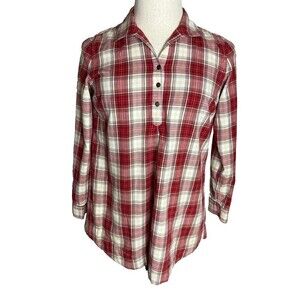 J. Jill Uncommon Threads Red Plaid Popover Tunic, Size S, POCKETS Long Sleeves